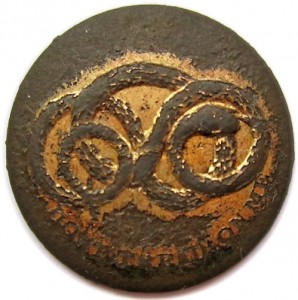 Georgia Chatam Artillery Rattlesnake Button 21mm. Double Gilt Brass rj silverstein's georgewashingtoninauguralbuttons.com O