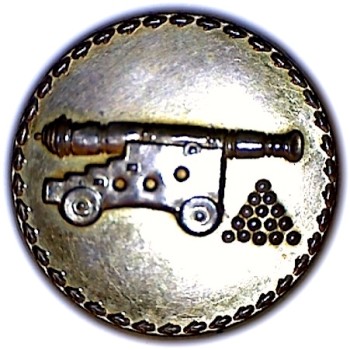 1790's British General Artillery 25mm Gilt Repousee sheet Copper bone back RJ Silversteins georgewashingtoninauguralbuttons.com O