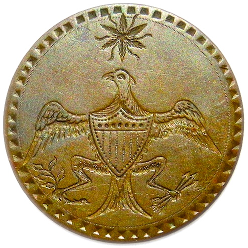 GWI 12-B EAGLE & STAR BRASS 34.63MM 54 INDENTS R-5RJ Silverstein's georgewashingtoninauguralbuttons.com O 2