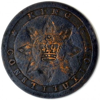 1789 Tory or Loyalish Long Live the King 30mm Copper Sun Burst W- Crown Repaird ShankLTTK-9